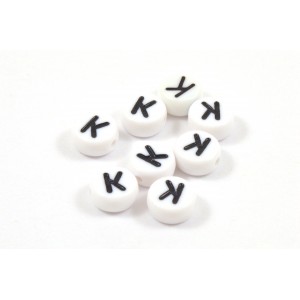 Acrylic flat round bead letter K